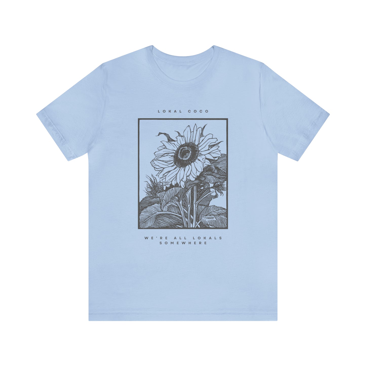 The front of Sunflower T-Shirt | Vintage Graphic Tee in baby blue