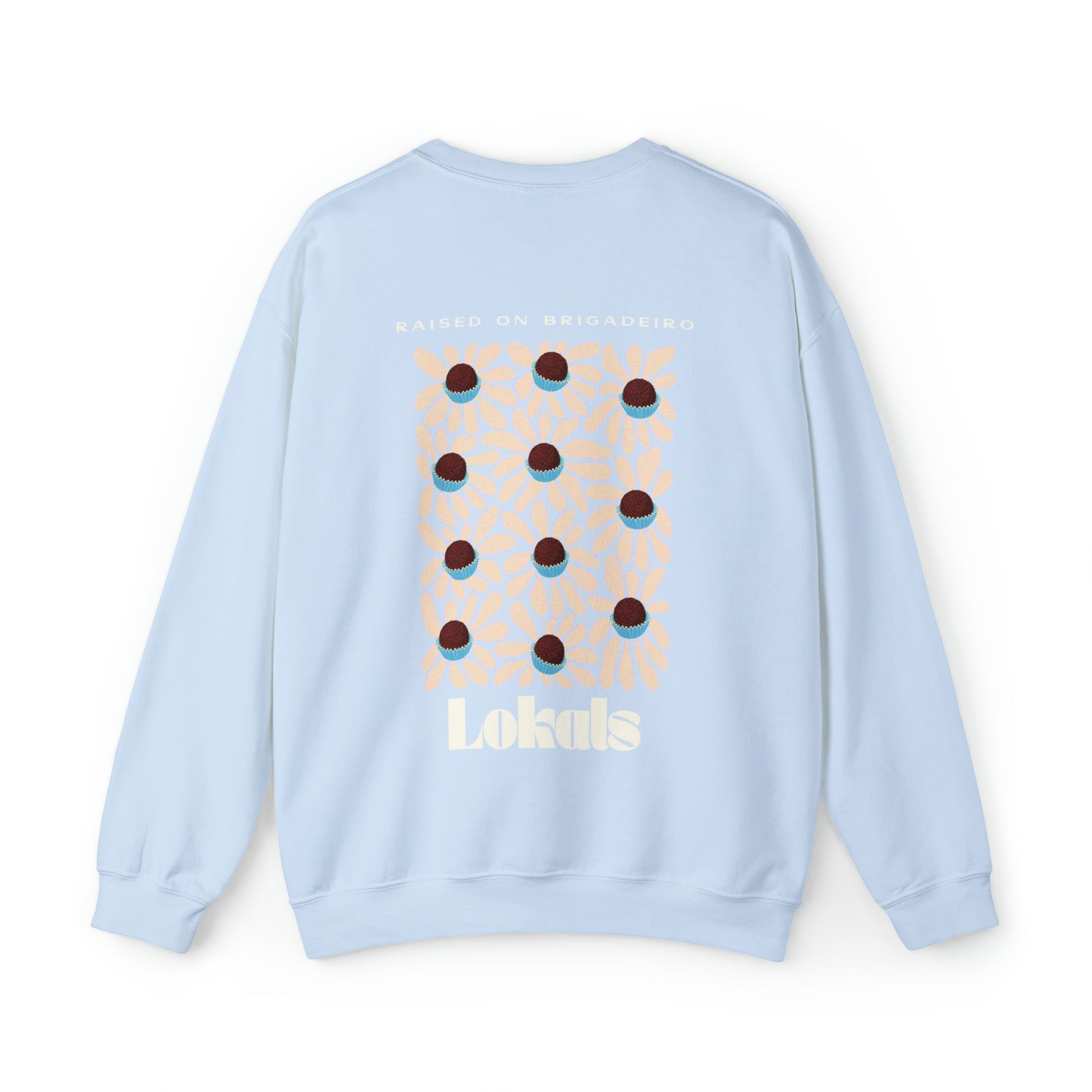 The back part of the Raised on Brigadeiro Crewneck Sweatshirt in light blue
