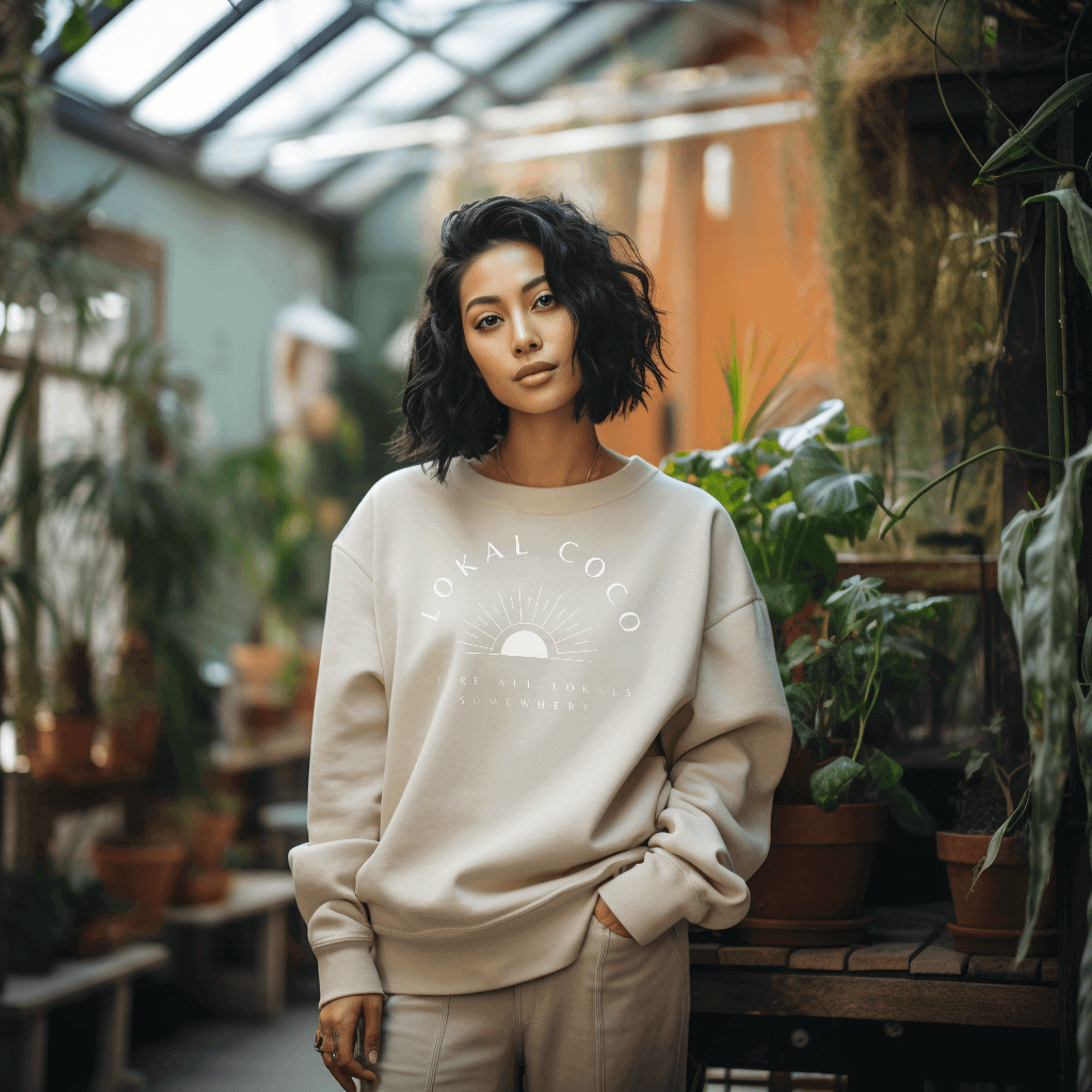Female model wearing Lokal Coco Logo Sweatshirt