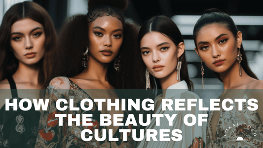 Four diverse models posing to showcase how clothing reflects the beauty of cultures