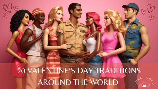 Toy dolls representing couples from diverse cultures coming together to celebrate Valentine's Day in a joyful display of unity and love