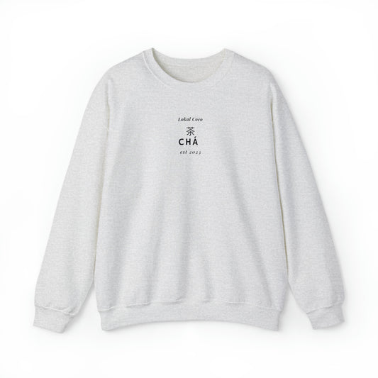 The front of Tea Lover Sweatshirt | 茶 Chá in Mandarin Watercolor Crewneck Sweatshirt in ash
