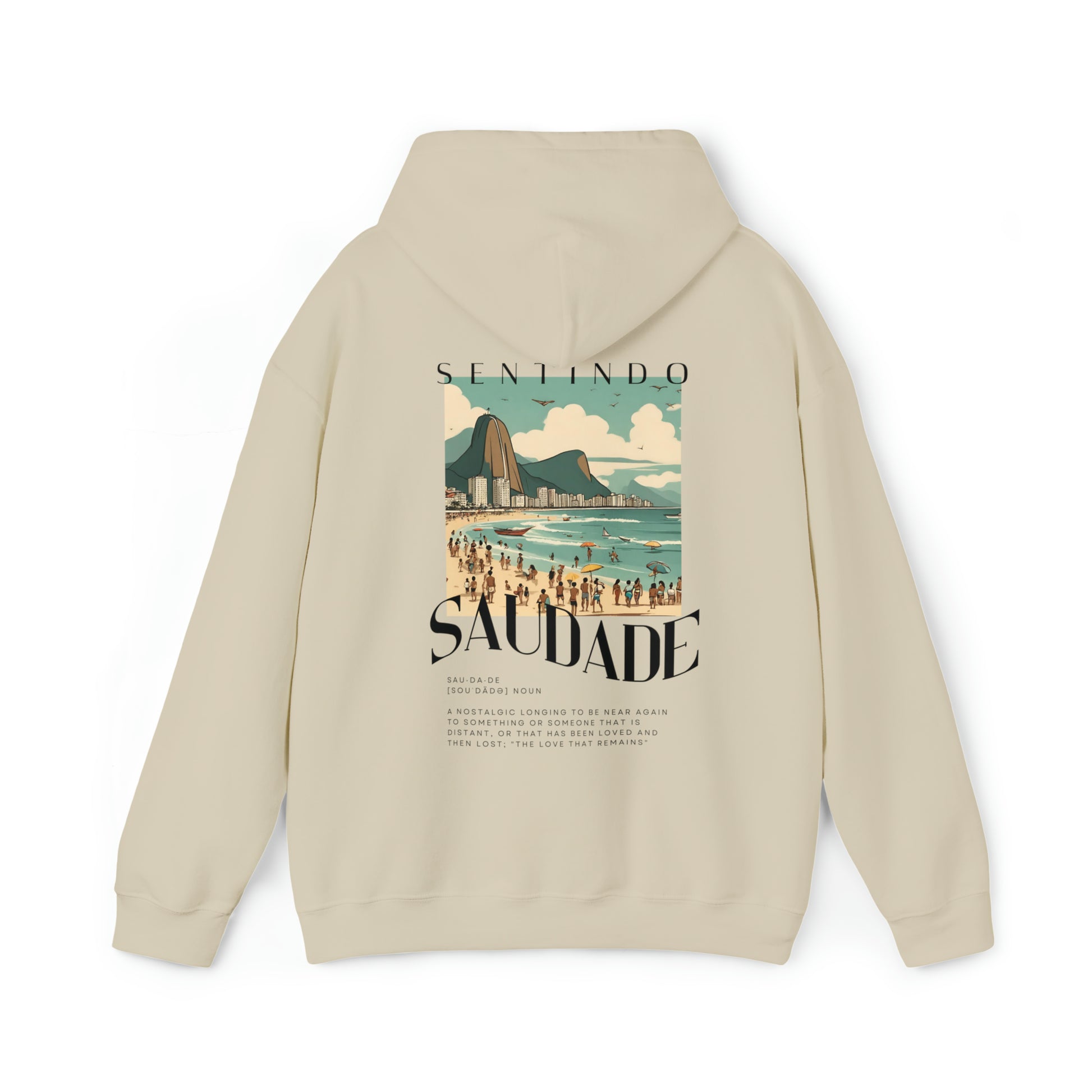 The back of Saudade Hoodie | Portuguese Saying Hoodie in sand
