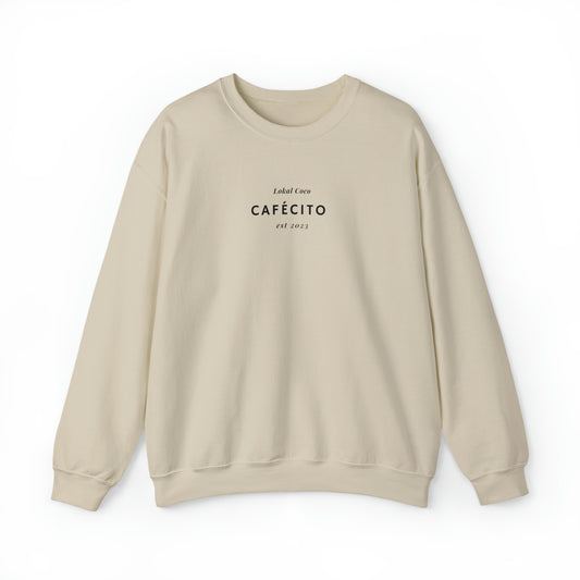 The front of Cafécito Sweater | Watercolor Coffee Crewneck Sweatshirt in sand