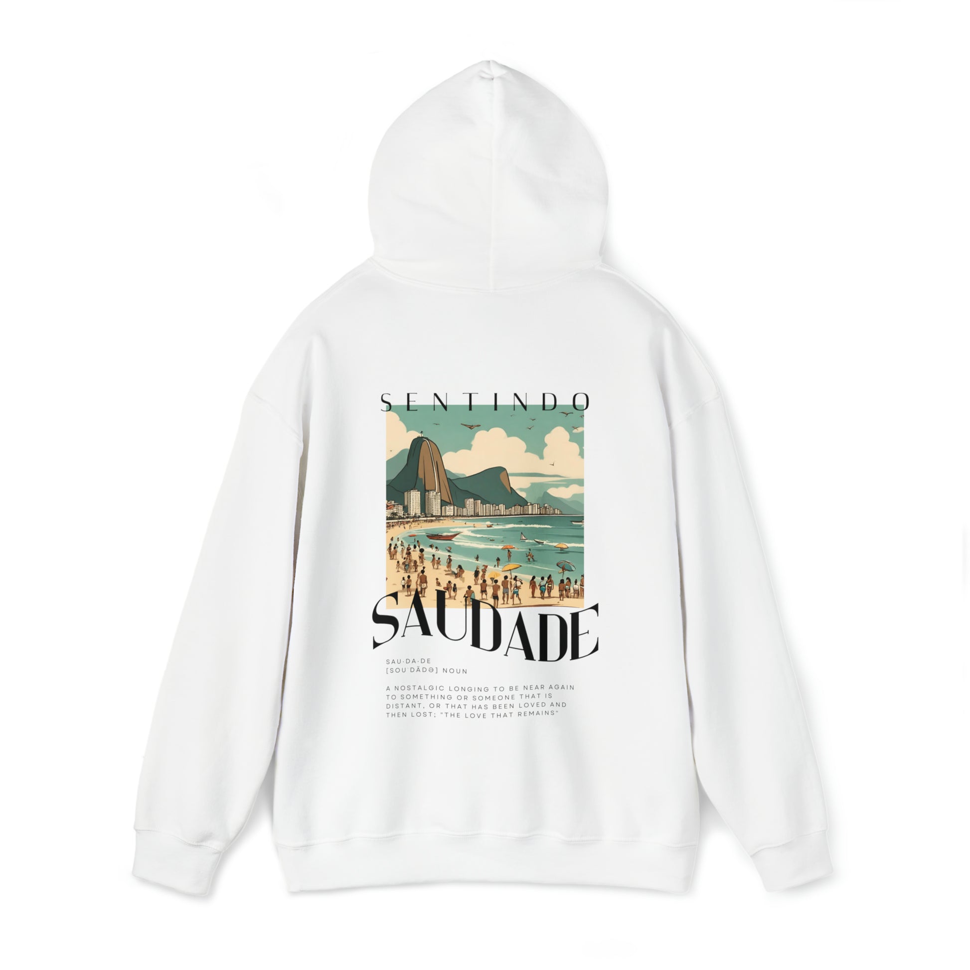 The back of Saudade Hoodie | Portuguese Saying Hoodie in white
