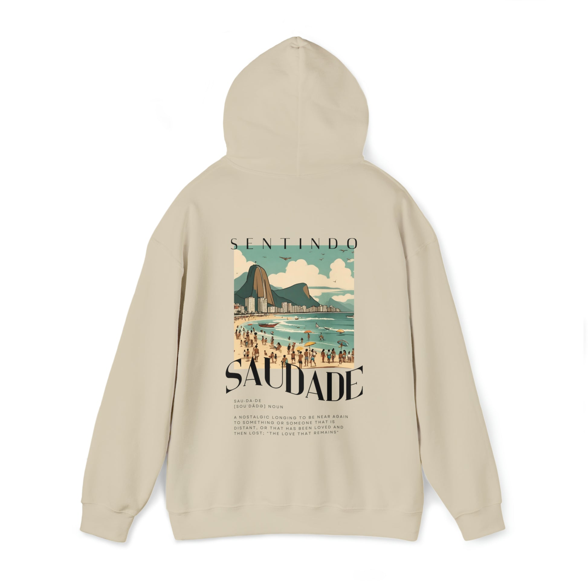 The back of Saudade Hoodie | Portuguese Saying Hoodie in sand 
