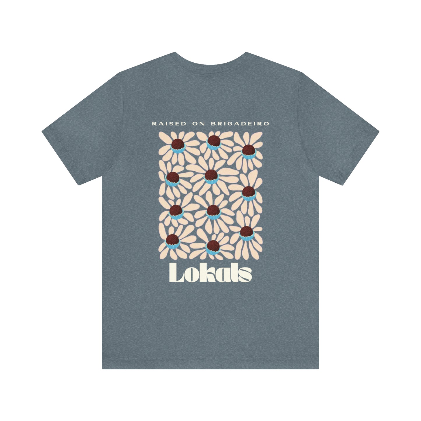 The back of the Raised on Brigadeiro T-shirt in heather slate