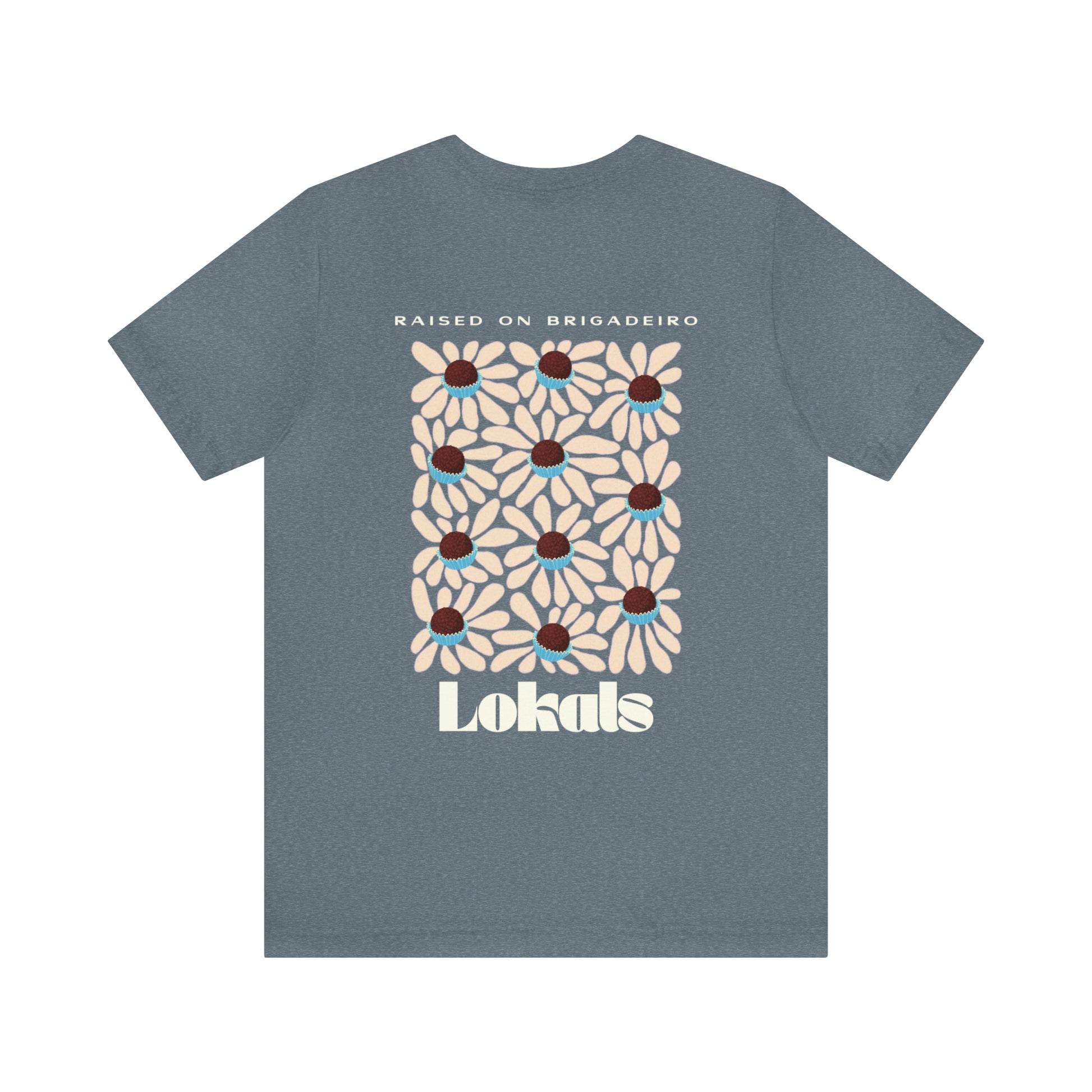 The back of the Raised on Brigadeiro T-shirt in heather slate