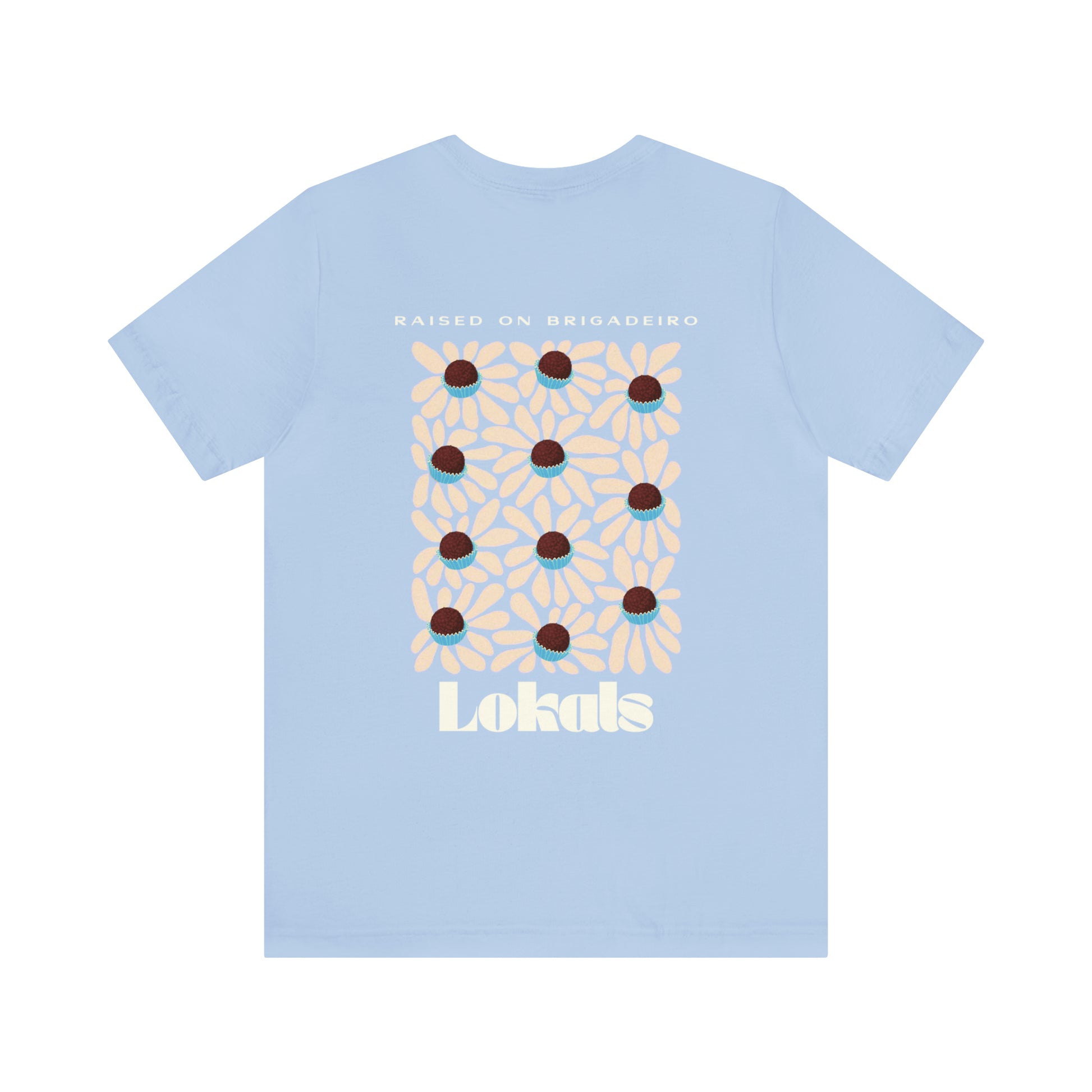 The back of the Raised on Brigadeiro T-shirt in baby blue