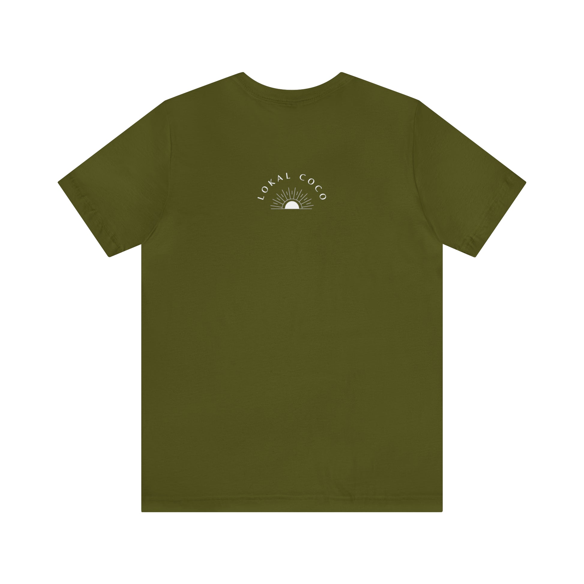The back of the Pão De Queijo Brigadeiro Coxinha & Guaraná Brazil Food t-shirt in olive